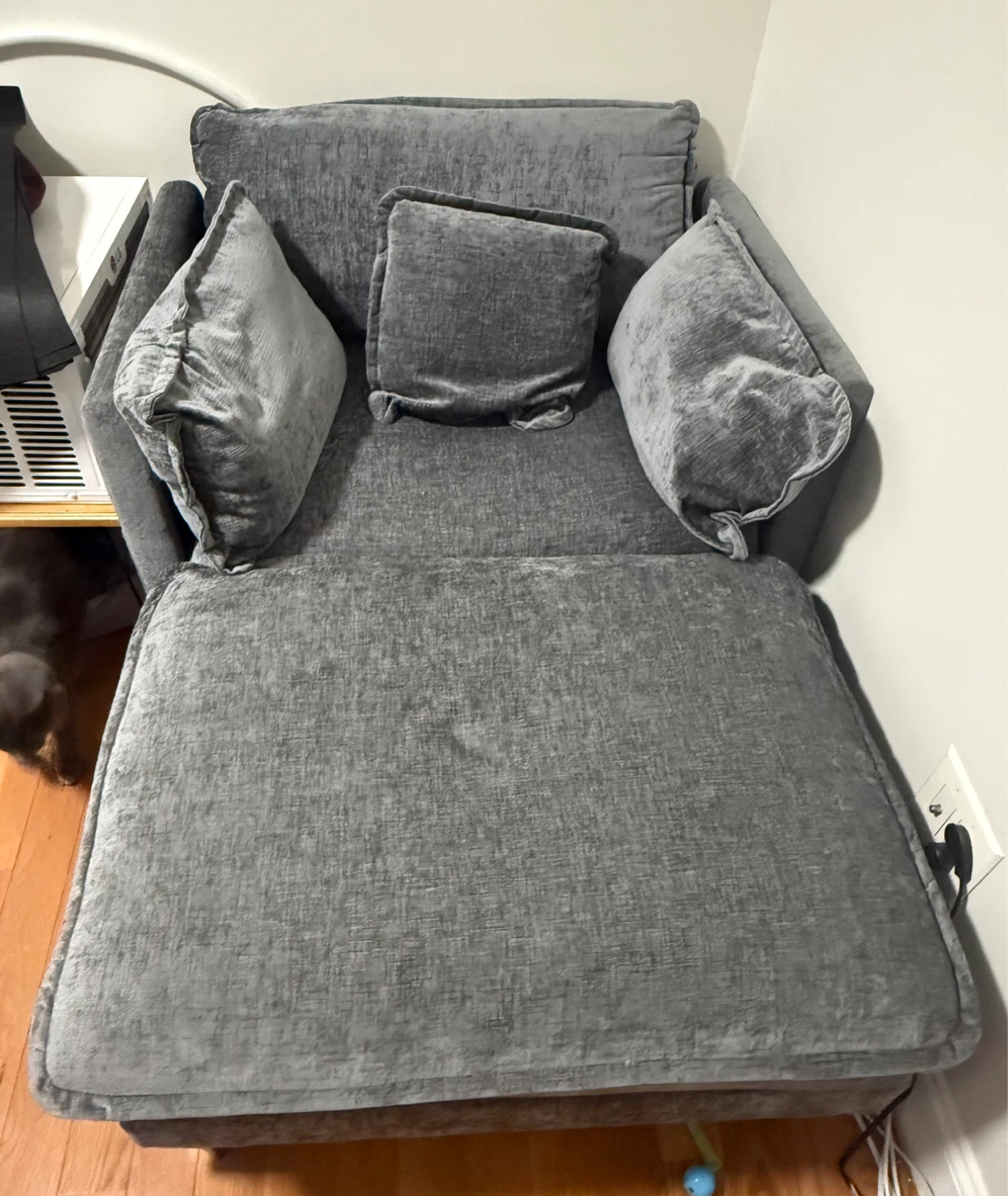Grey Velvet Oversize Cloud Chair & Ottoman with Pillows
