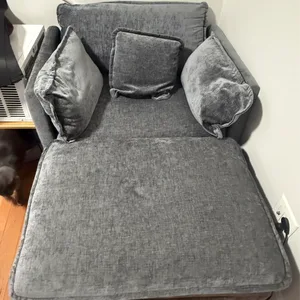 Grey Velvet Oversize Cloud Chair & Ottoman with Pillows