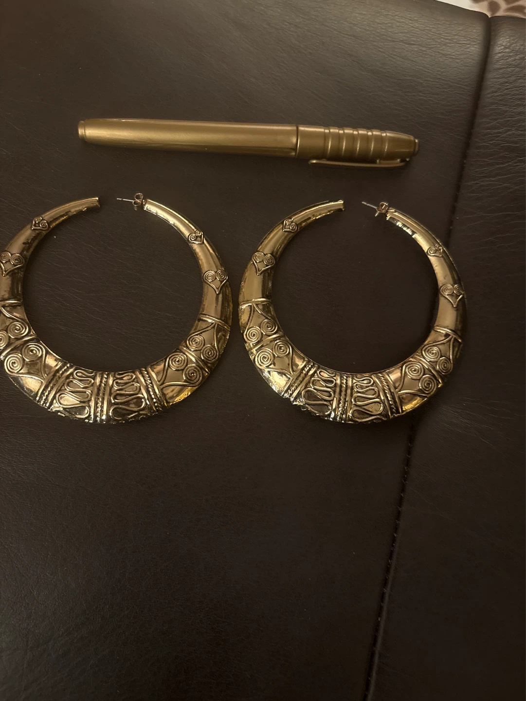 Large Gold Tone Hoop Earrings - photo 2