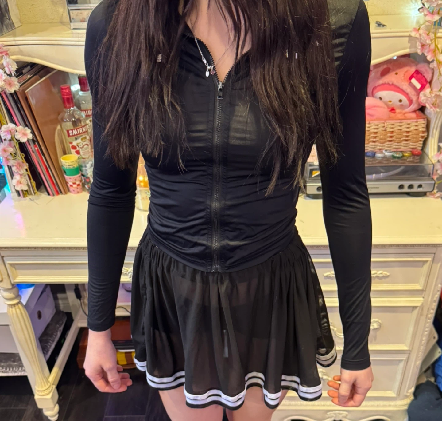 Black Sheer skirt with white stripes