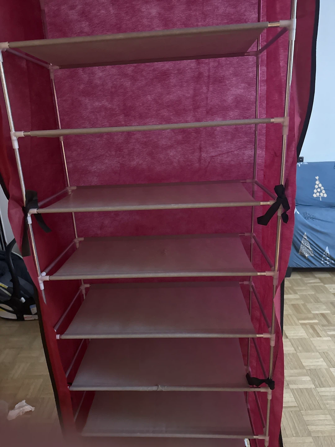 Red Fabric Storage Shelf Unit with Cover