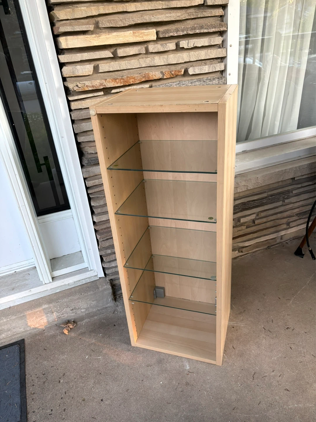 Narrow Bookshelf with Glass Shelves