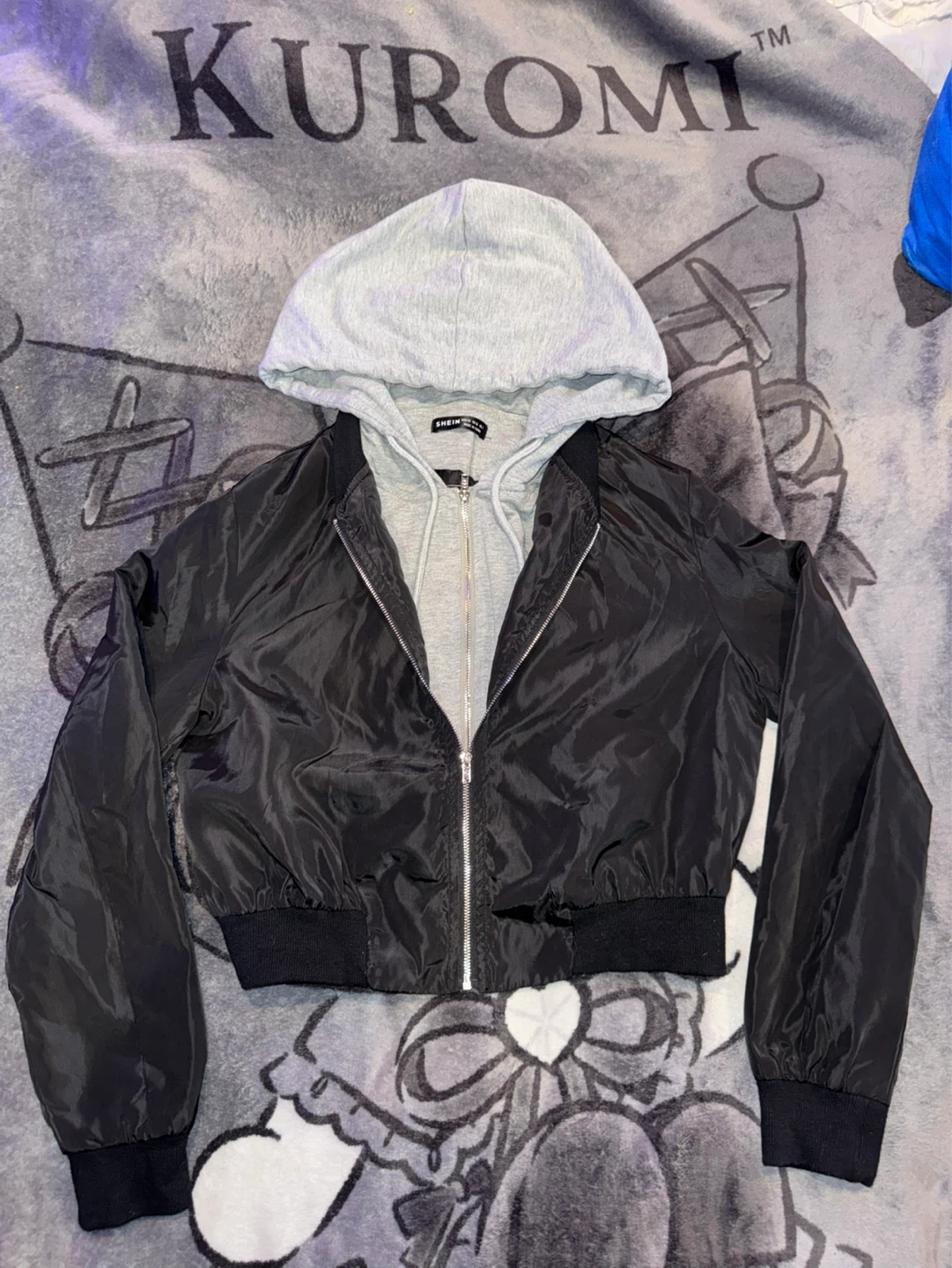 Black Bomber Jacket with Grey Hoodie - photo 3