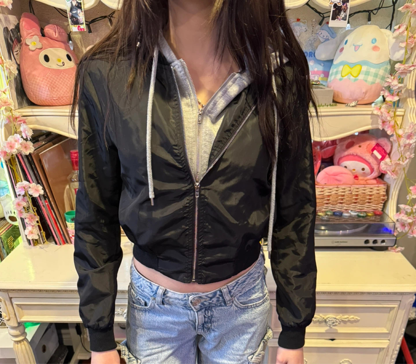 Black Bomber Jacket with Grey Hoodie - photo 2