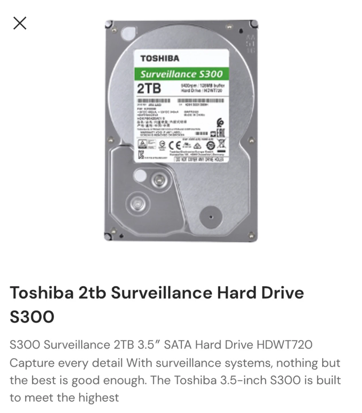 Toshiba 2TB Surveillance S300 Hard Drive
