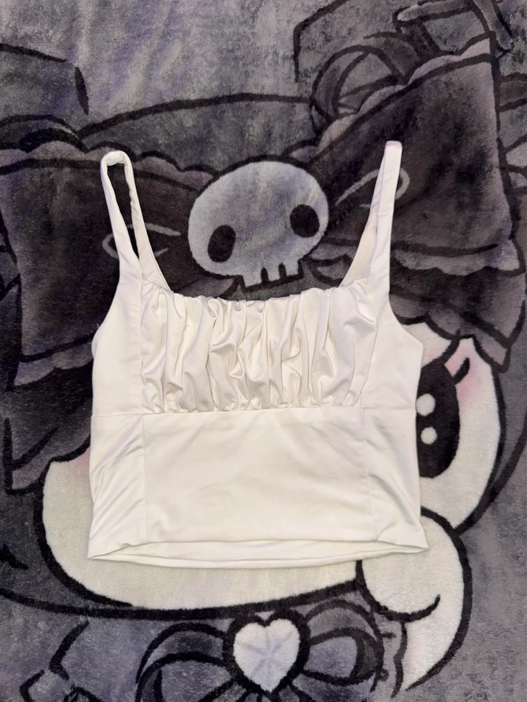 White Ruched Cropped Tank Top