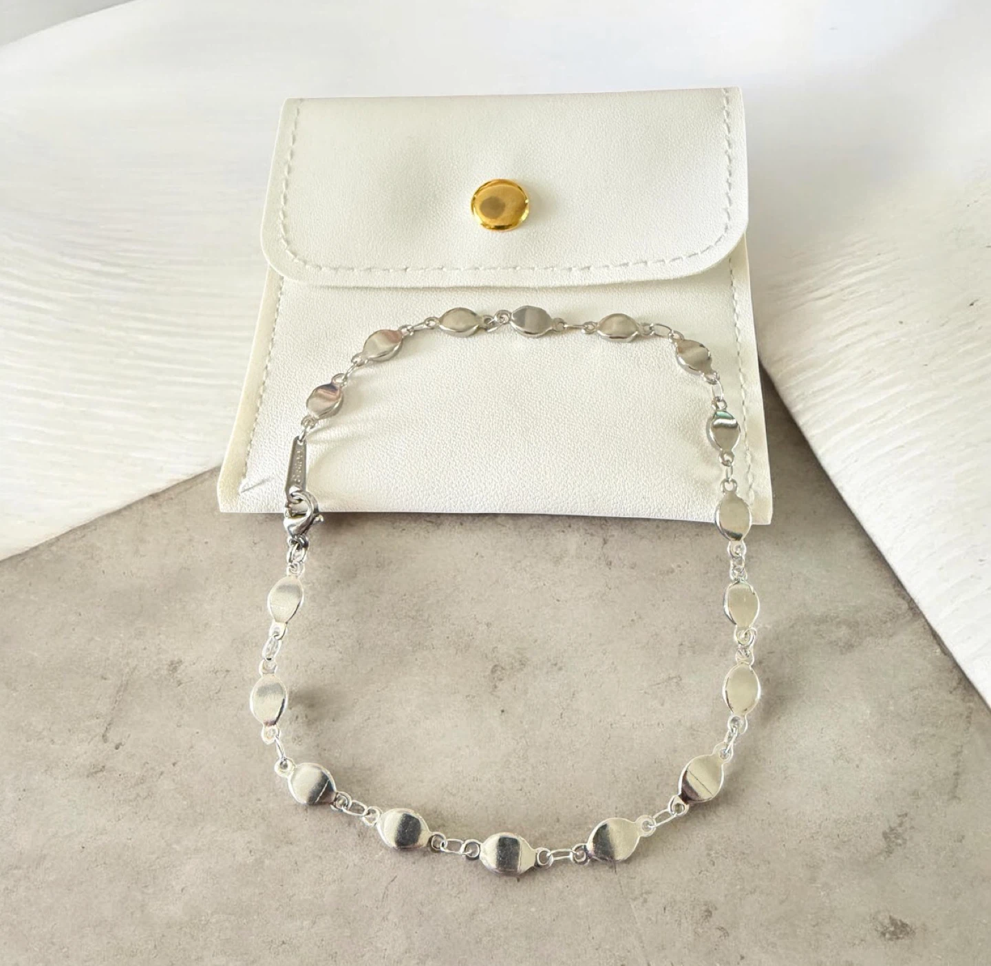 Stainless Steel Disc Anklet with Pouch