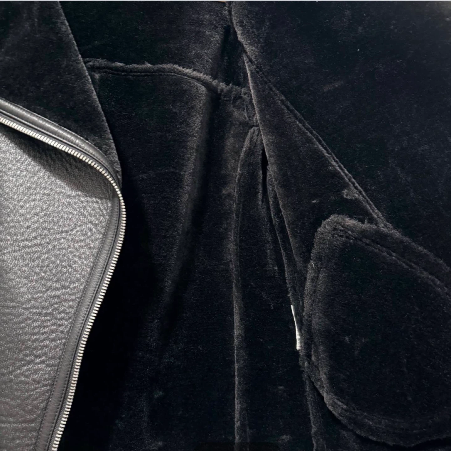 Black Faux Leather Aviator Jacket with Shearling Lining - photo 5