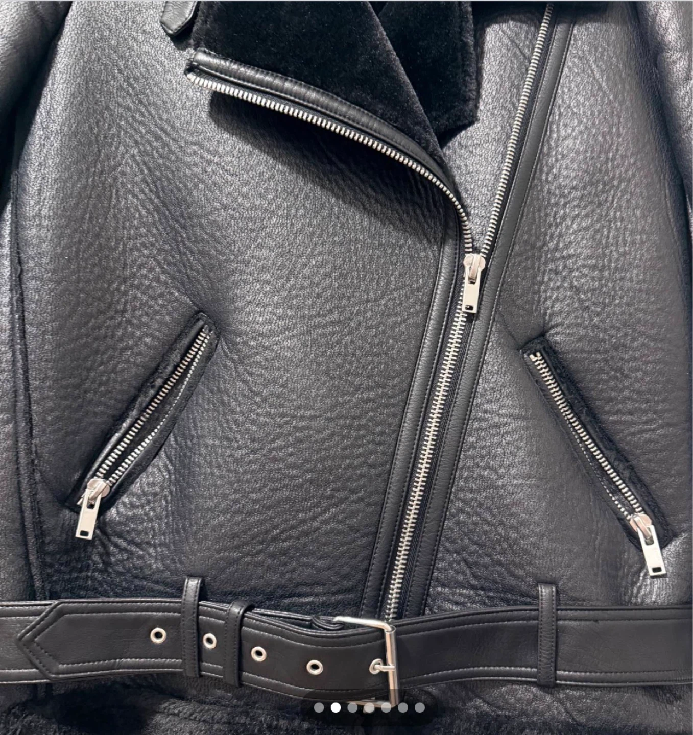 Black Faux Leather Aviator Jacket with Shearling Lining - photo 2