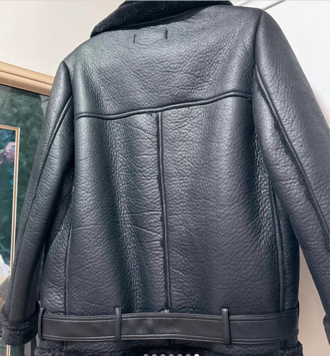 Black Faux Leather Aviator Jacket with Shearling Lining - photo 4