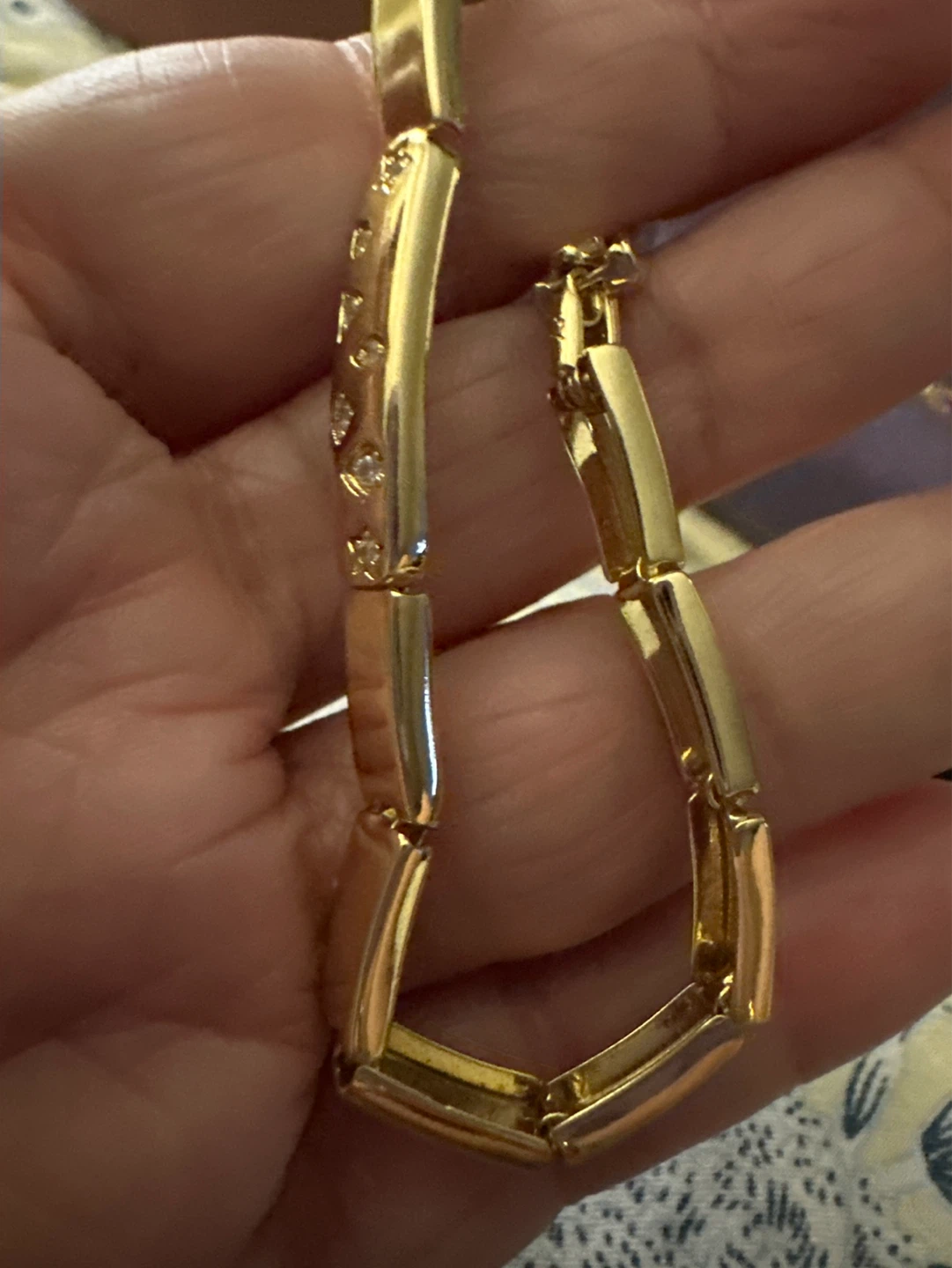 Gold laminated Link Bracelet with Rhinestones - photo 2