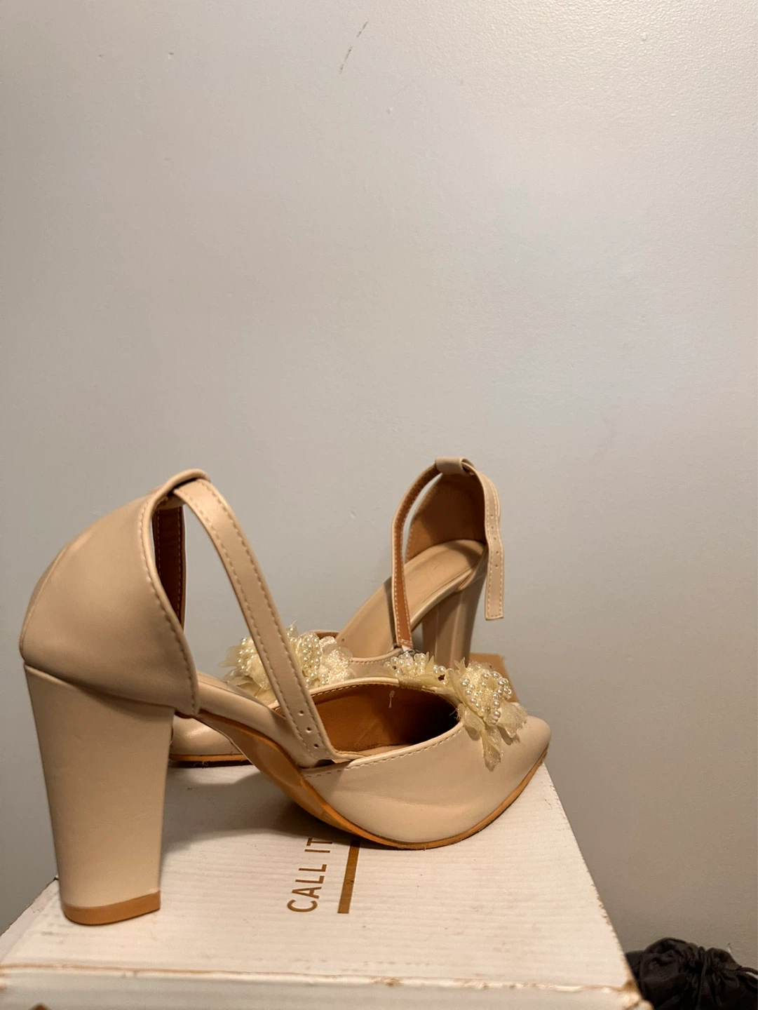 Women's Beige D'Orsay Heels with Pearl Flower Accent - photo 2