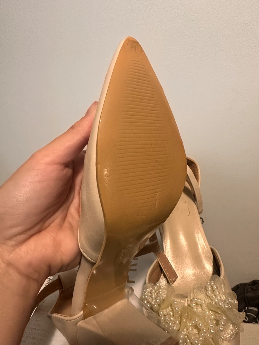 Women's Beige D'Orsay Heels with Pearl Flower Accent - photo 4