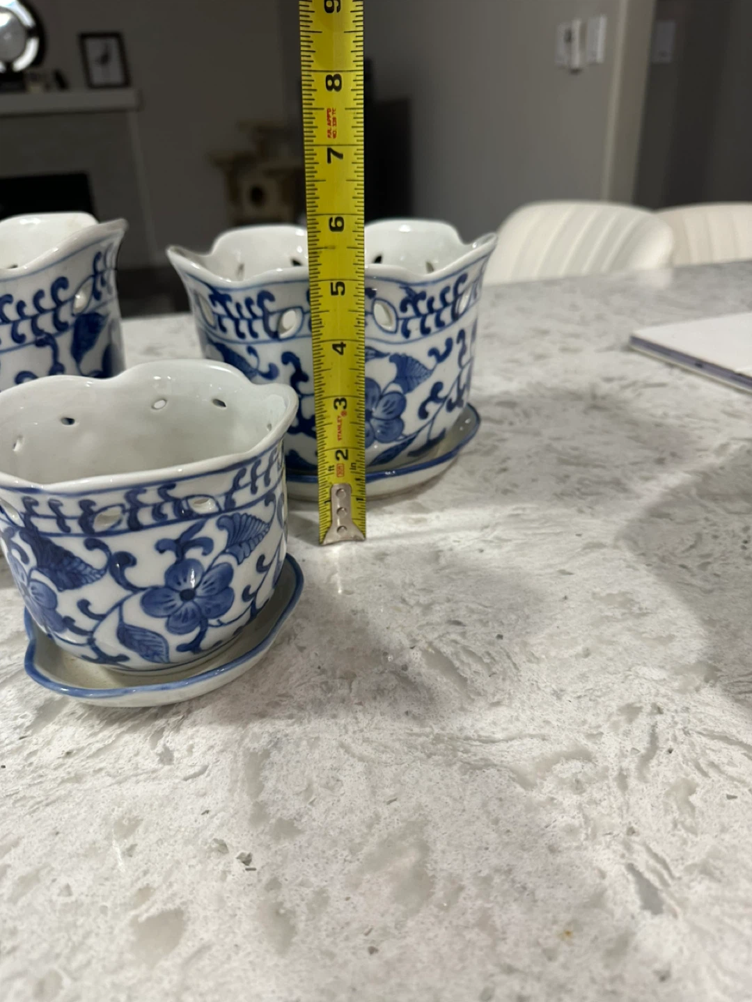 Blue and White Floral Planter Set with Saucers - photo 3