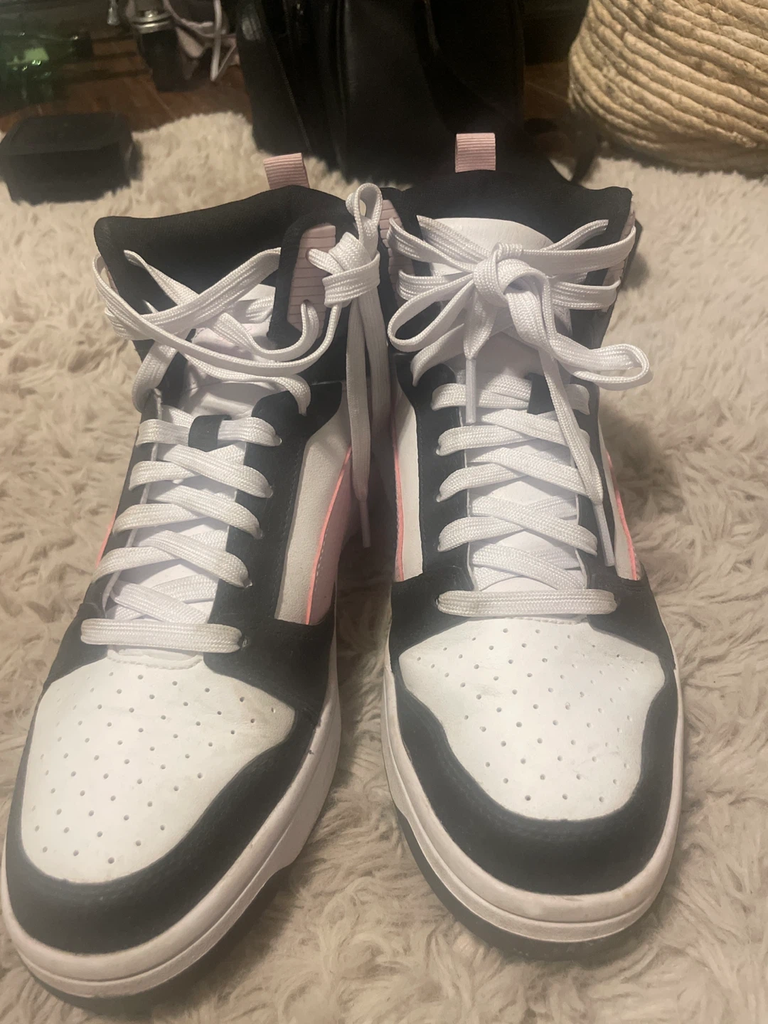 Puma High-Top Sneakers Size 7 - White, Black & Pink