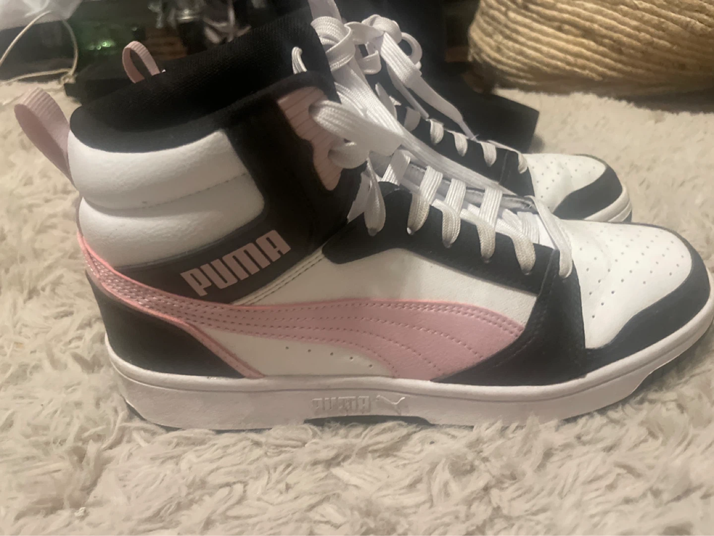 Puma High-Top Sneakers Size 7 - White, Black & Pink - photo 2