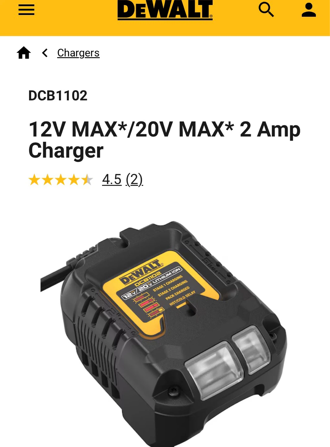 Brand New DEWALT 12V/20V MAX 2 Amp Charger DCB1102 - photo 2