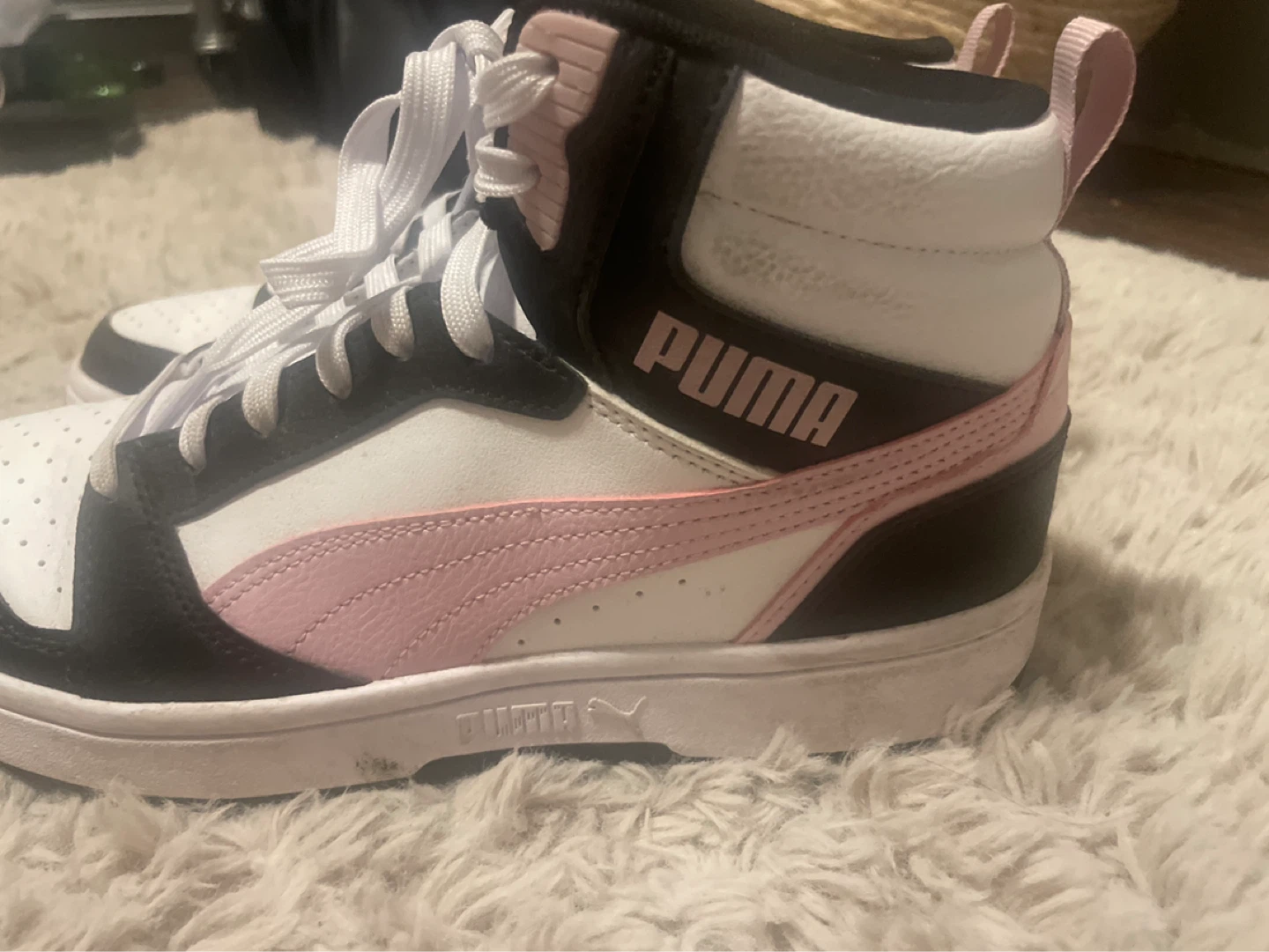 Puma High-Top Sneakers Size 7 - White, Black & Pink - photo 4