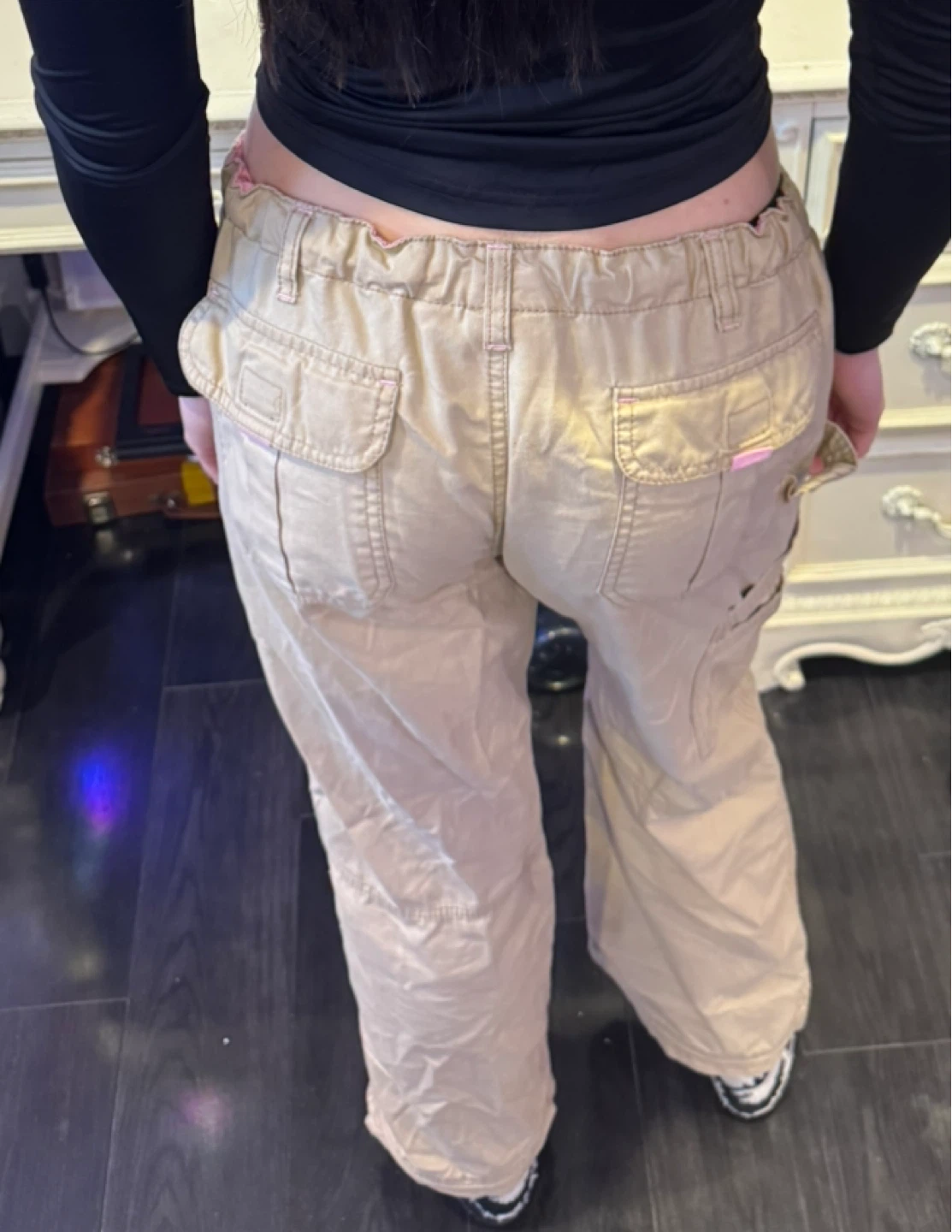 Khaki Cargo Pants with Pink Drawstring - photo 4