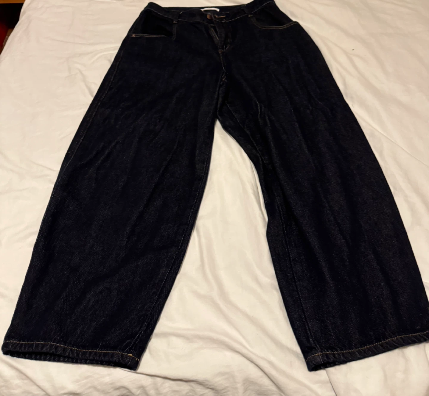 Oak + Fort Wide Leg Jeans - Dark Wash - Size L - photo 3