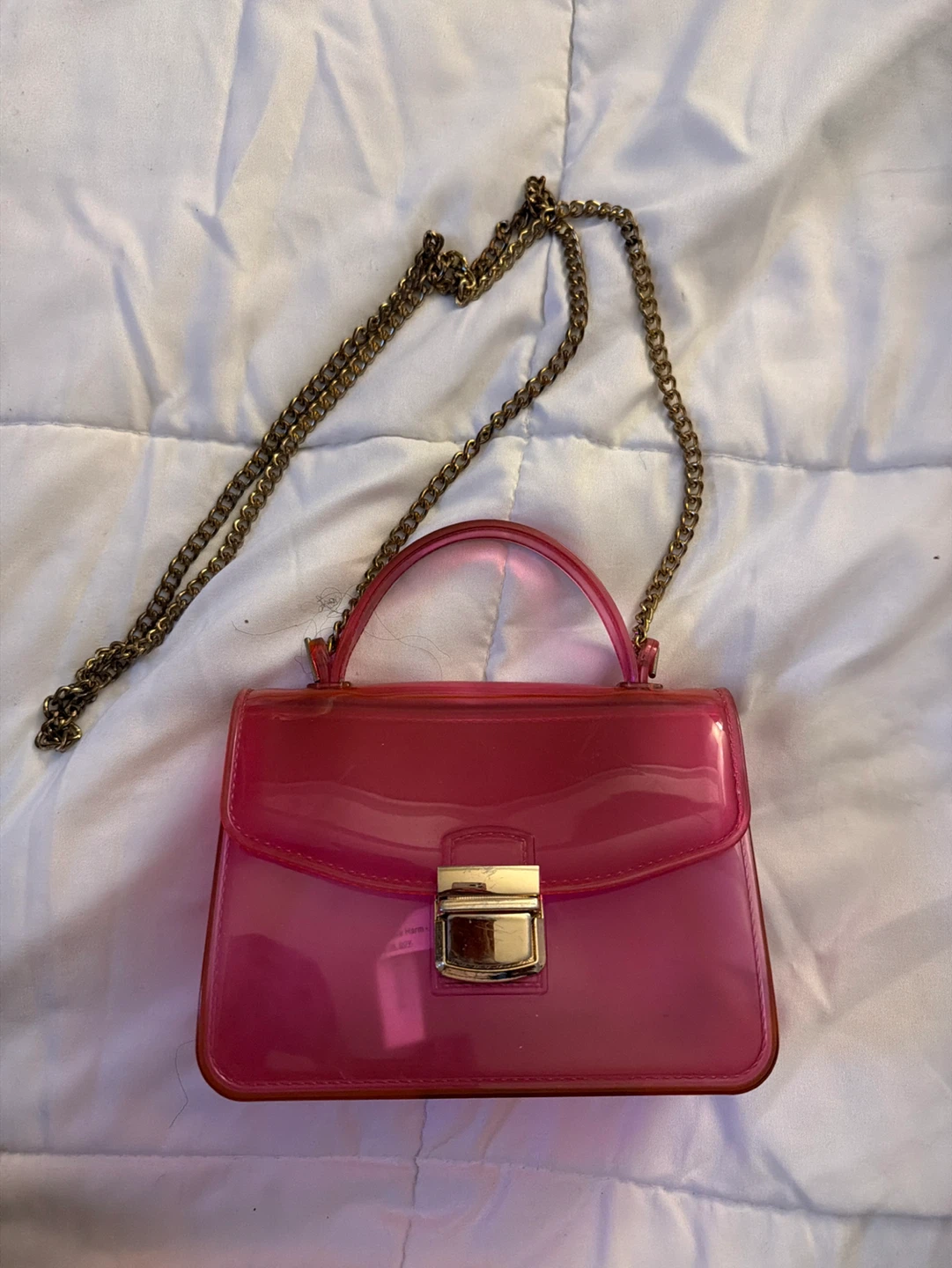 Pink Jelly Handbag with Gold Chain