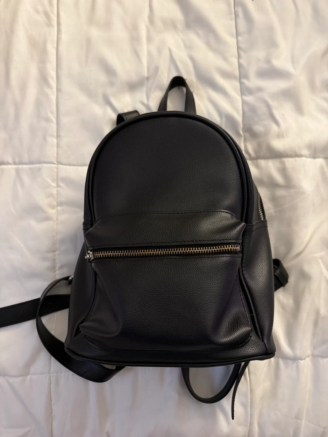 Black Faux Leather Mini Backpack