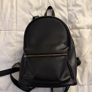 Black Faux Leather Mini Backpack