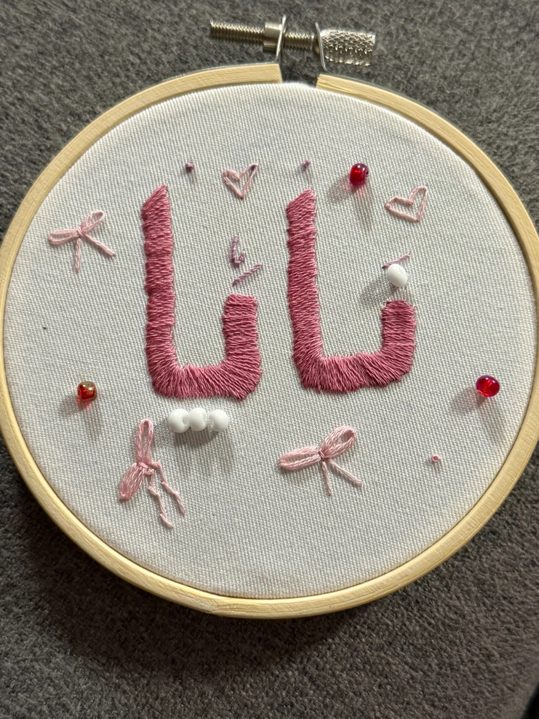 Hand-Embroidered "Naya" Hoop Art with Beads and Bows