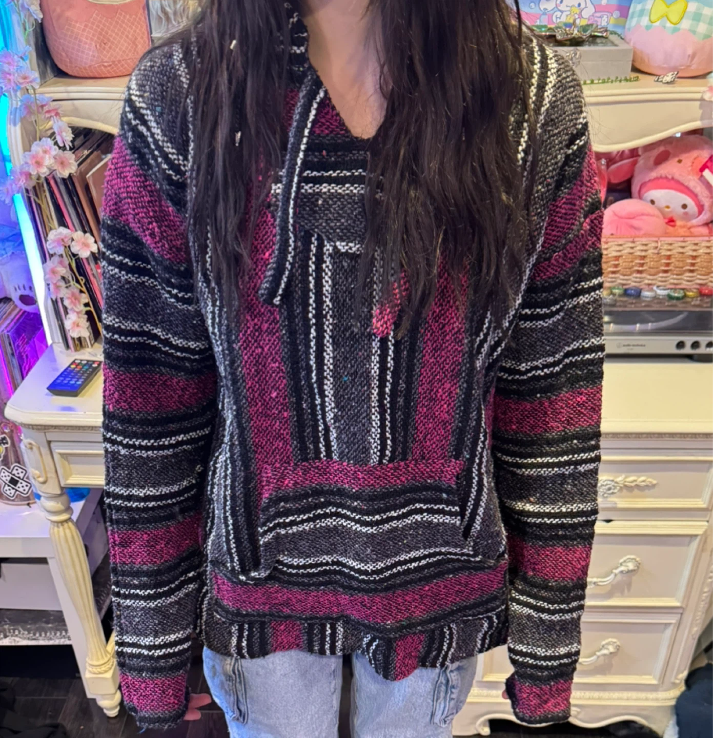 Pink Striped Baja Hoodie