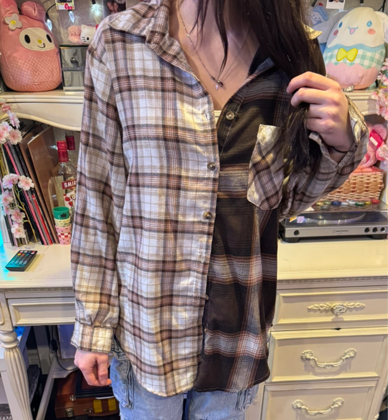 Split Plaid Flannel Shirt