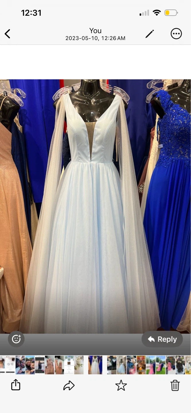Light Blue Tulle Gown with Cape Sleeves - photo 2