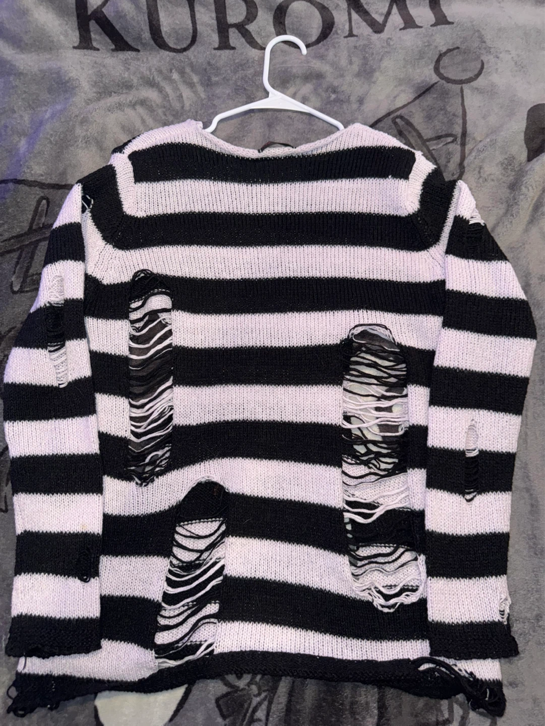 Ripped Black and Pink Striped Knit Sweater - photo 2