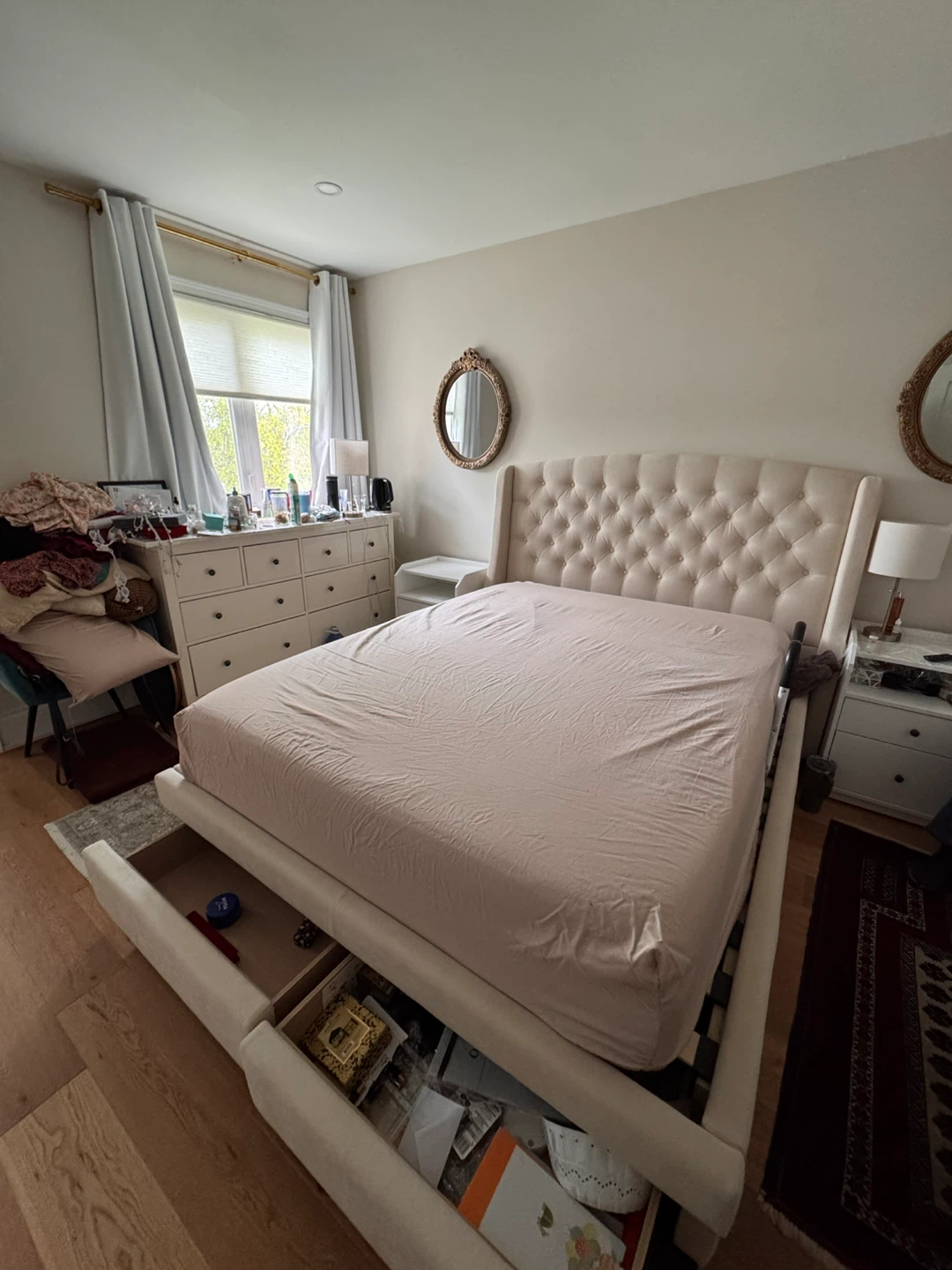 Tufted Wingback Bed Frame with Storage Drawers