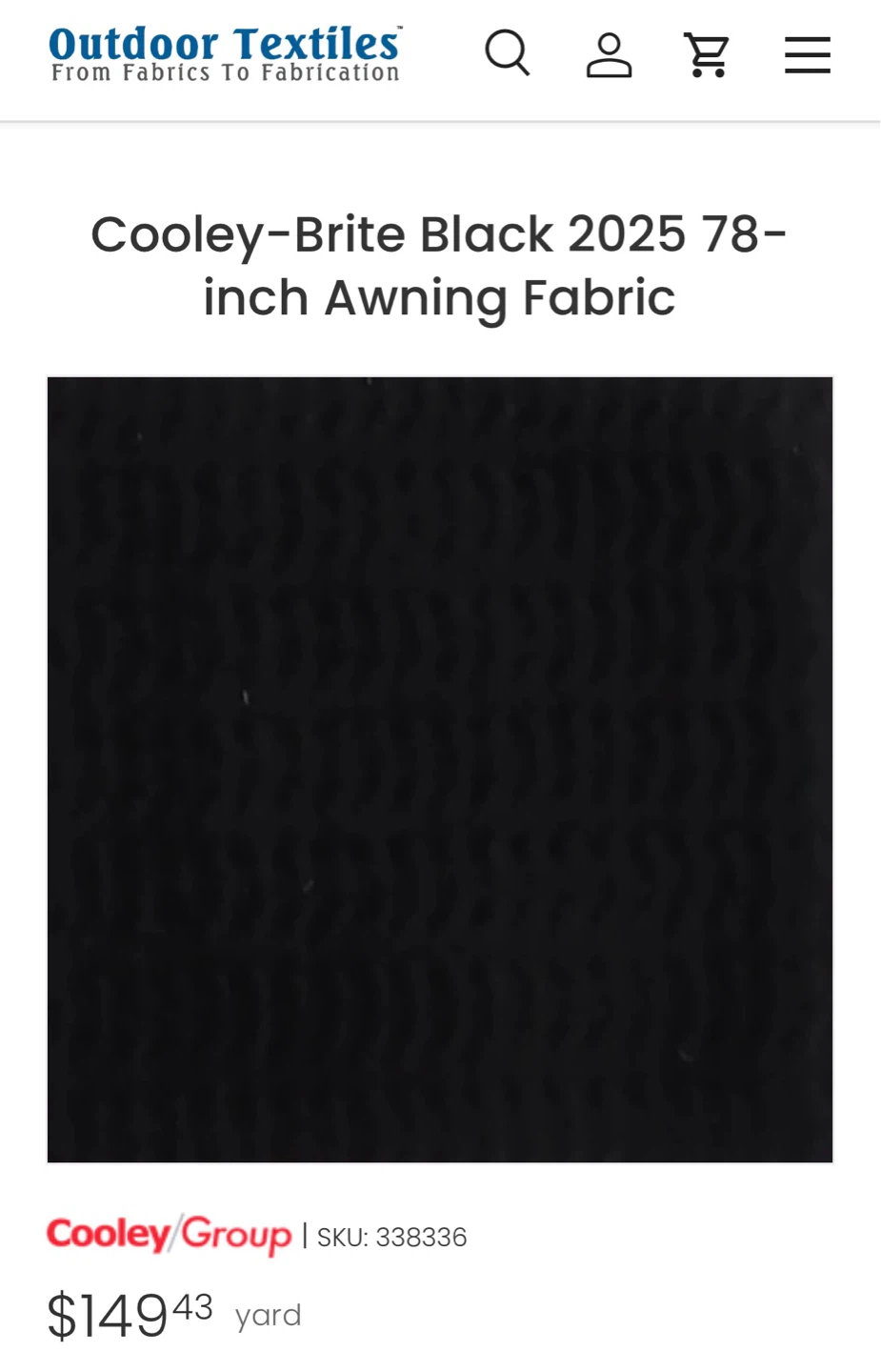 Cooley-Brite 20.0-OZ Black Matte 78 Inch Awning Fabric