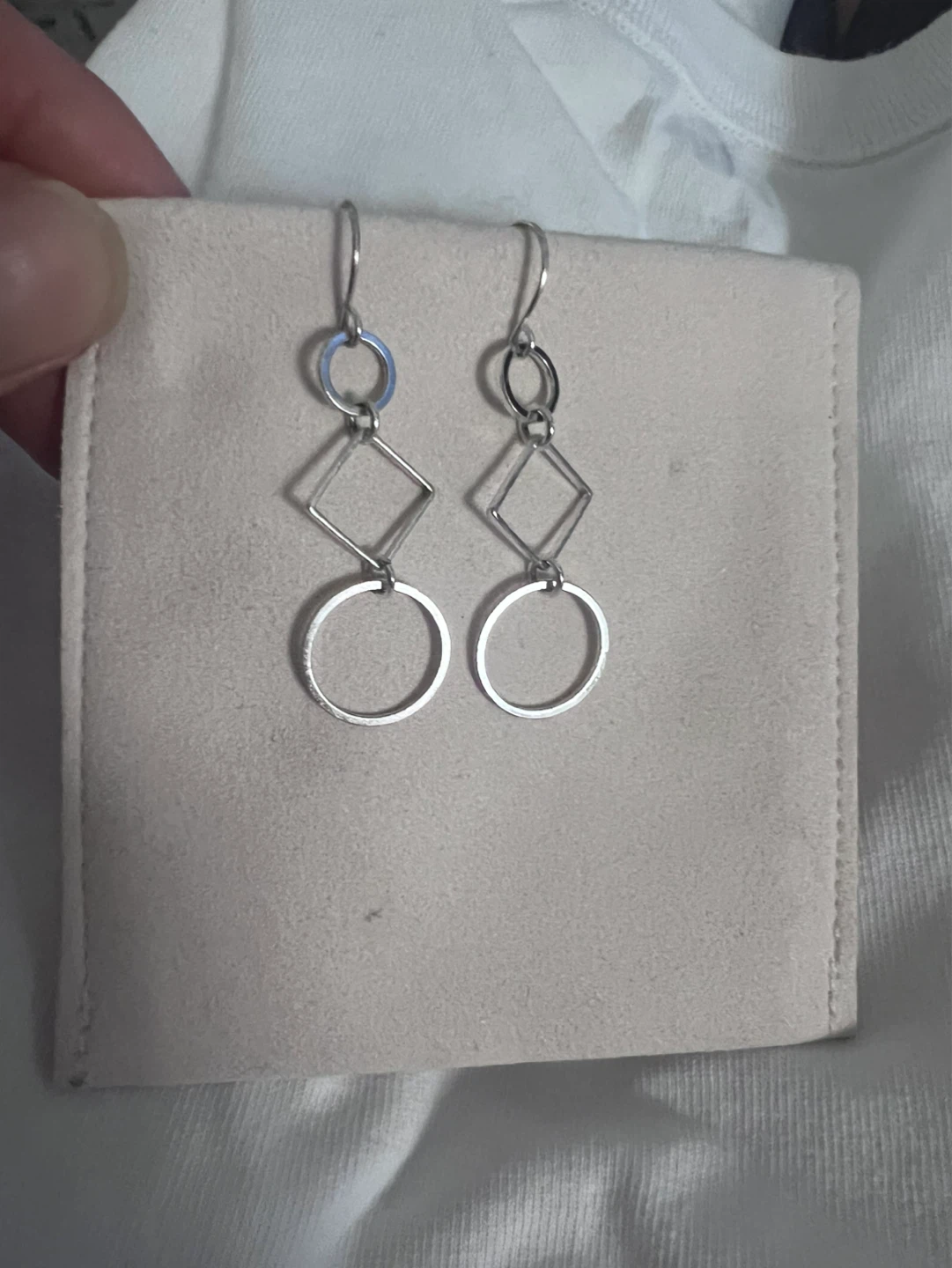Silvertone Geometric Drop Earrings - photo 2