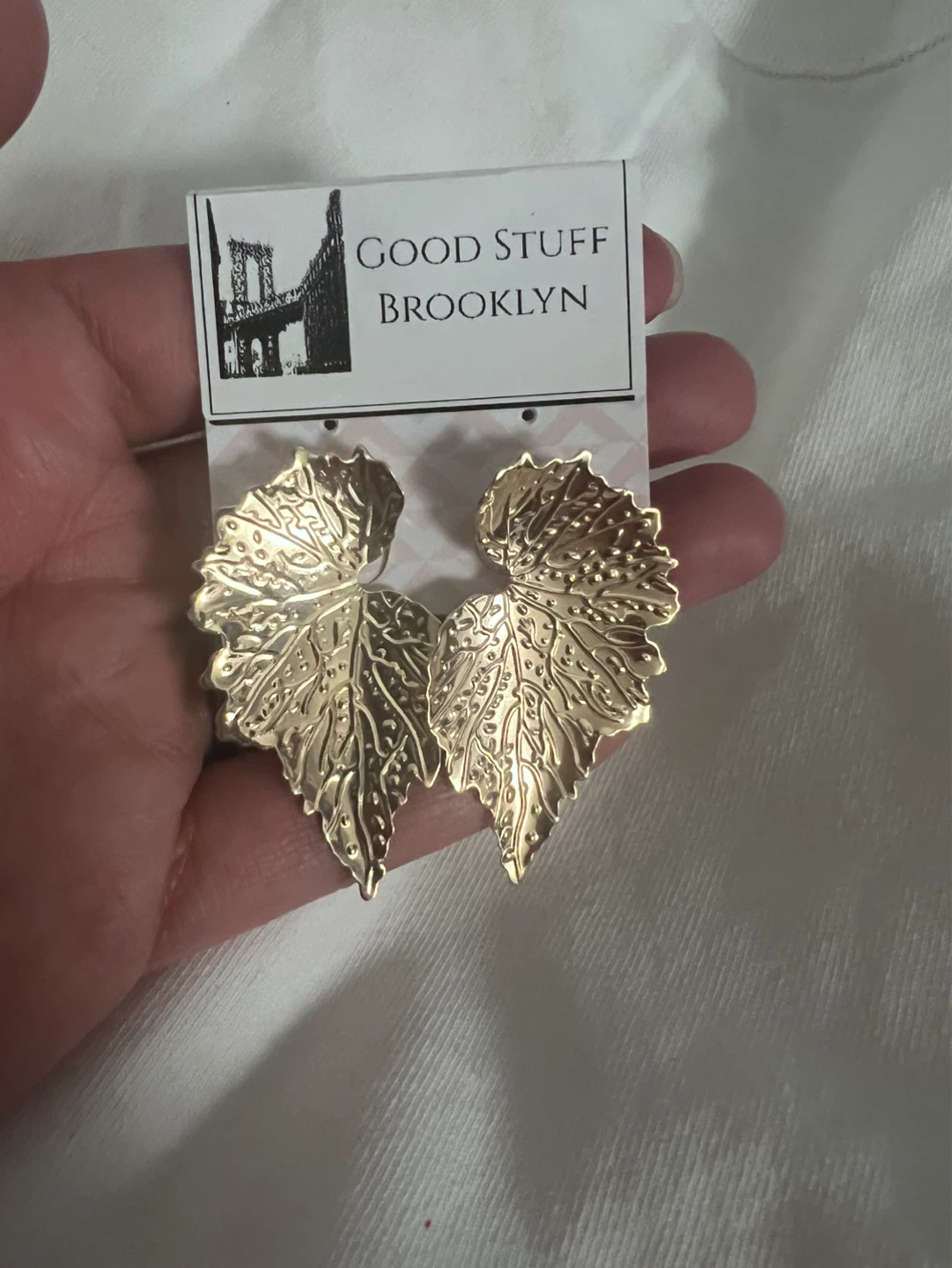 Goldtone Textured Leaf Earrings