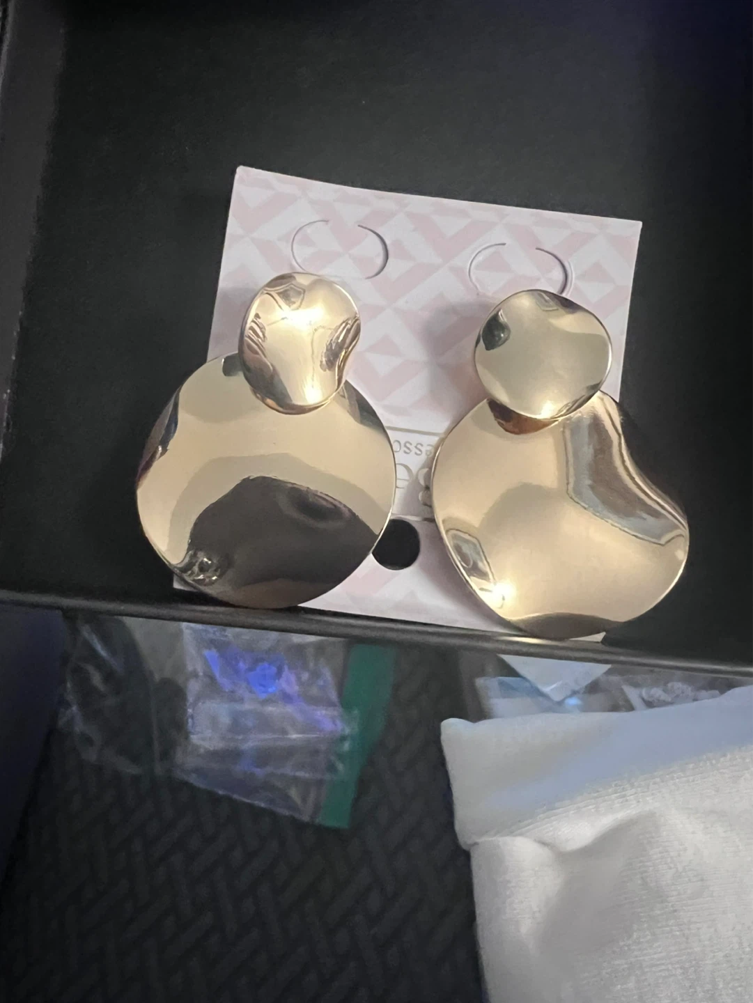 Gold Tone Disc Drop Earrings