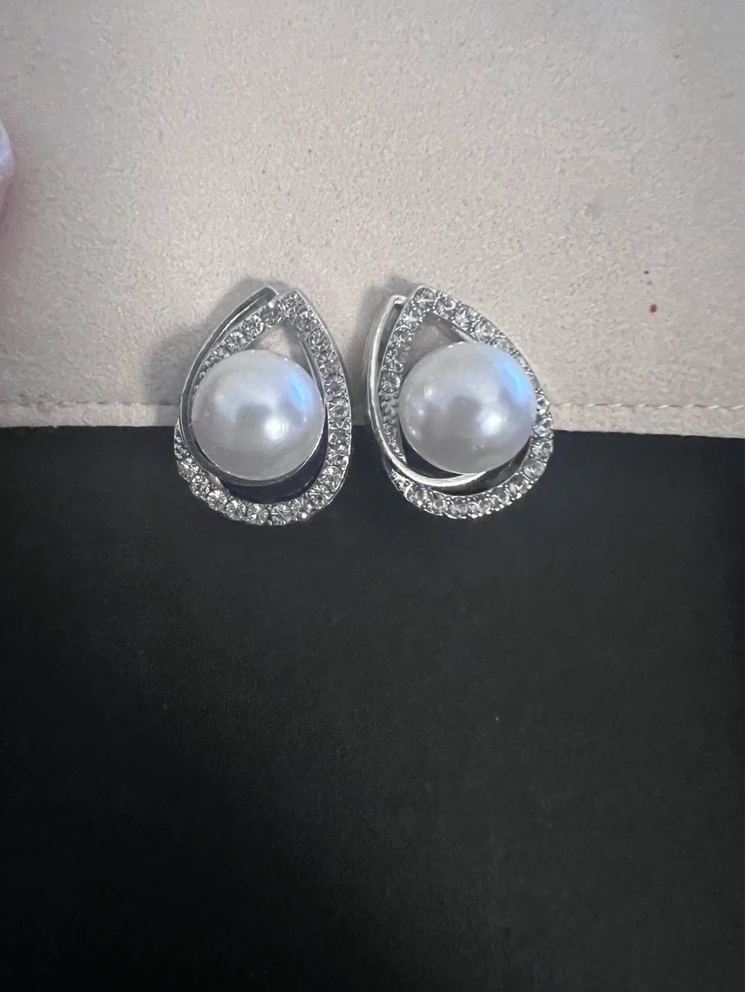 Faux Pearl and Crystal Teardrop Clip-on Earrings