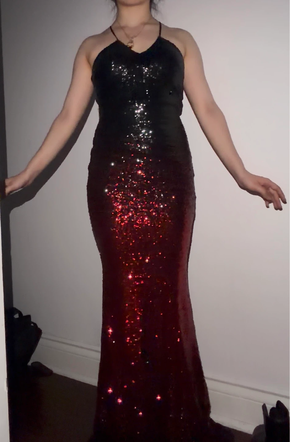 Red and Black Sequin Prom Dress
