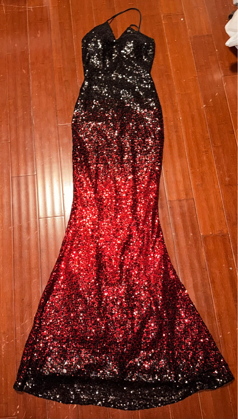 Red and Black Sequin Prom Dress - photo 4