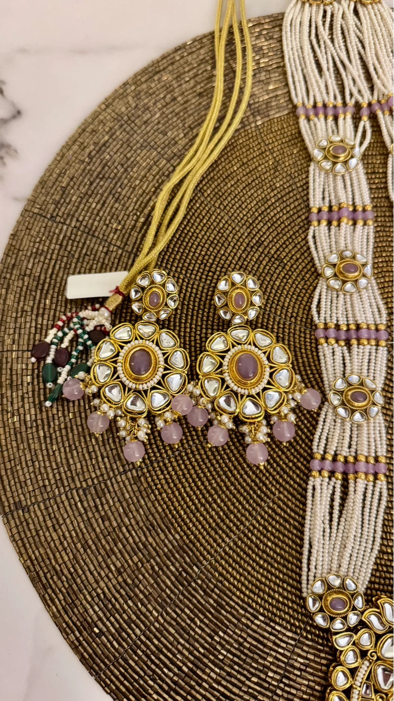 Lavender long mala kundan 4 piece set - photo 4