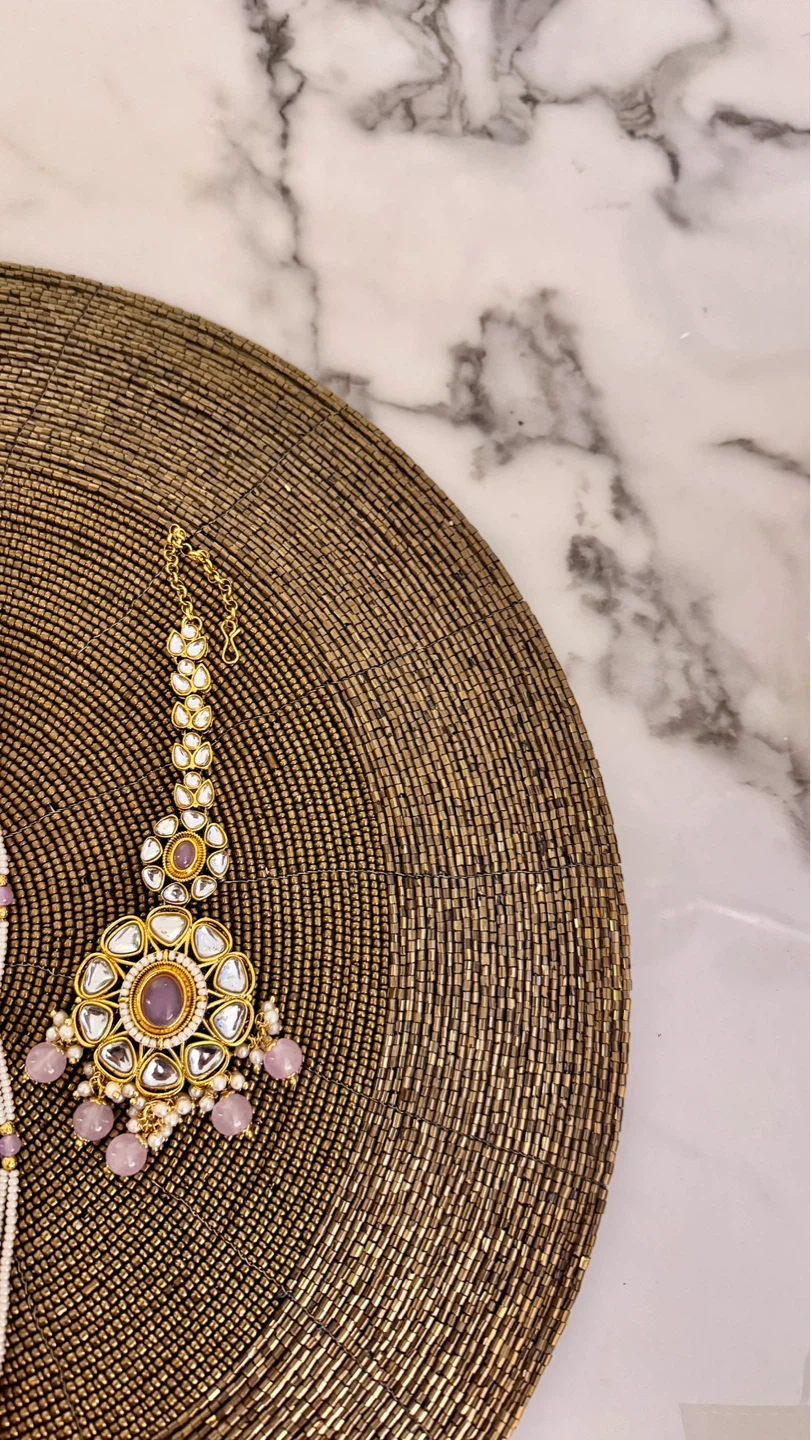 Lavender long mala kundan 4 piece set - photo 5