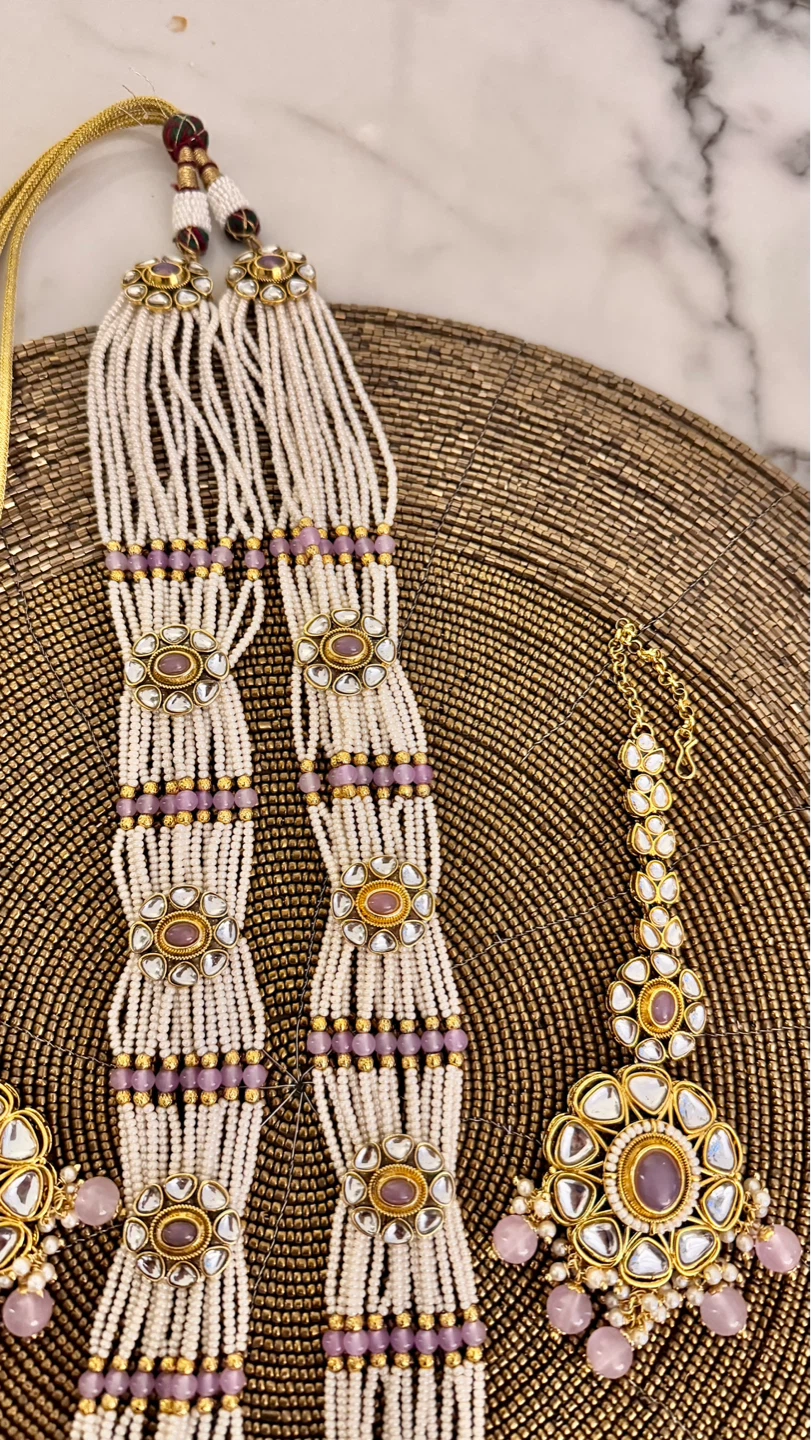 Lavender long mala kundan 4 piece set - photo 2