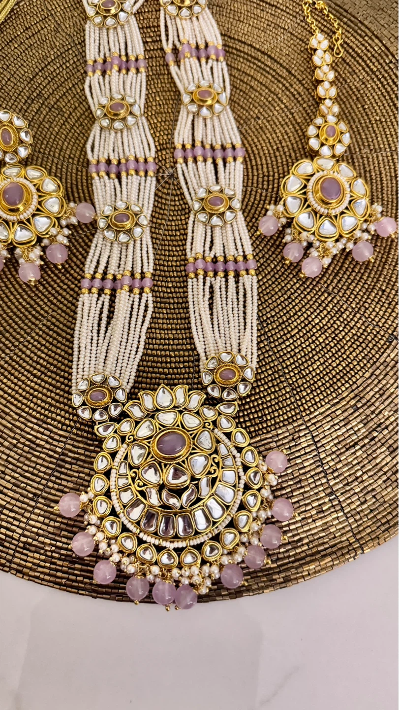 Lavender long mala kundan 4 piece set - photo 3