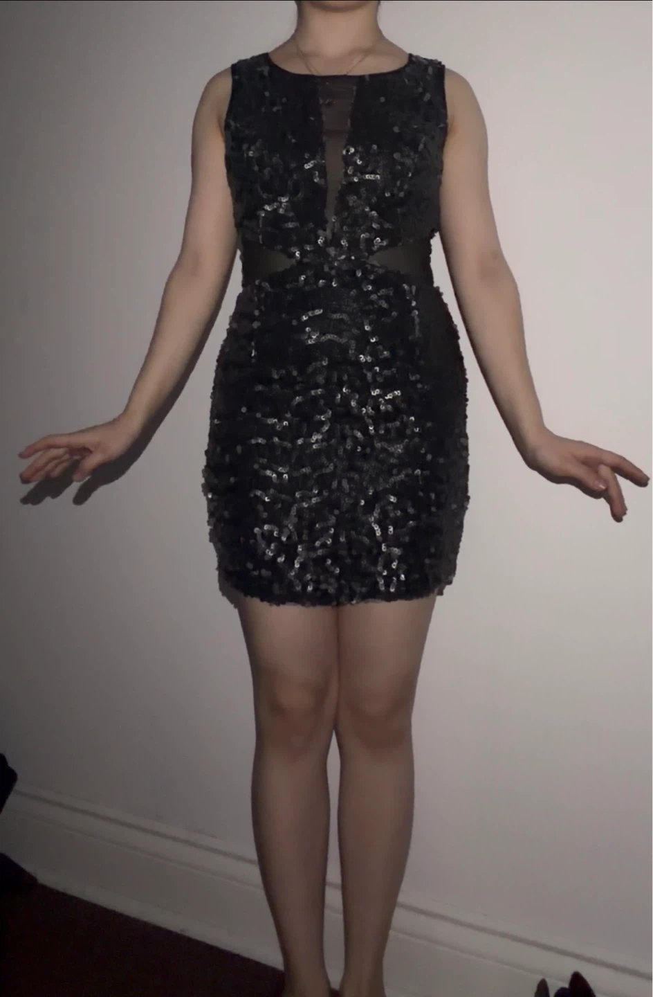 Black Sequin and See-Through Dress