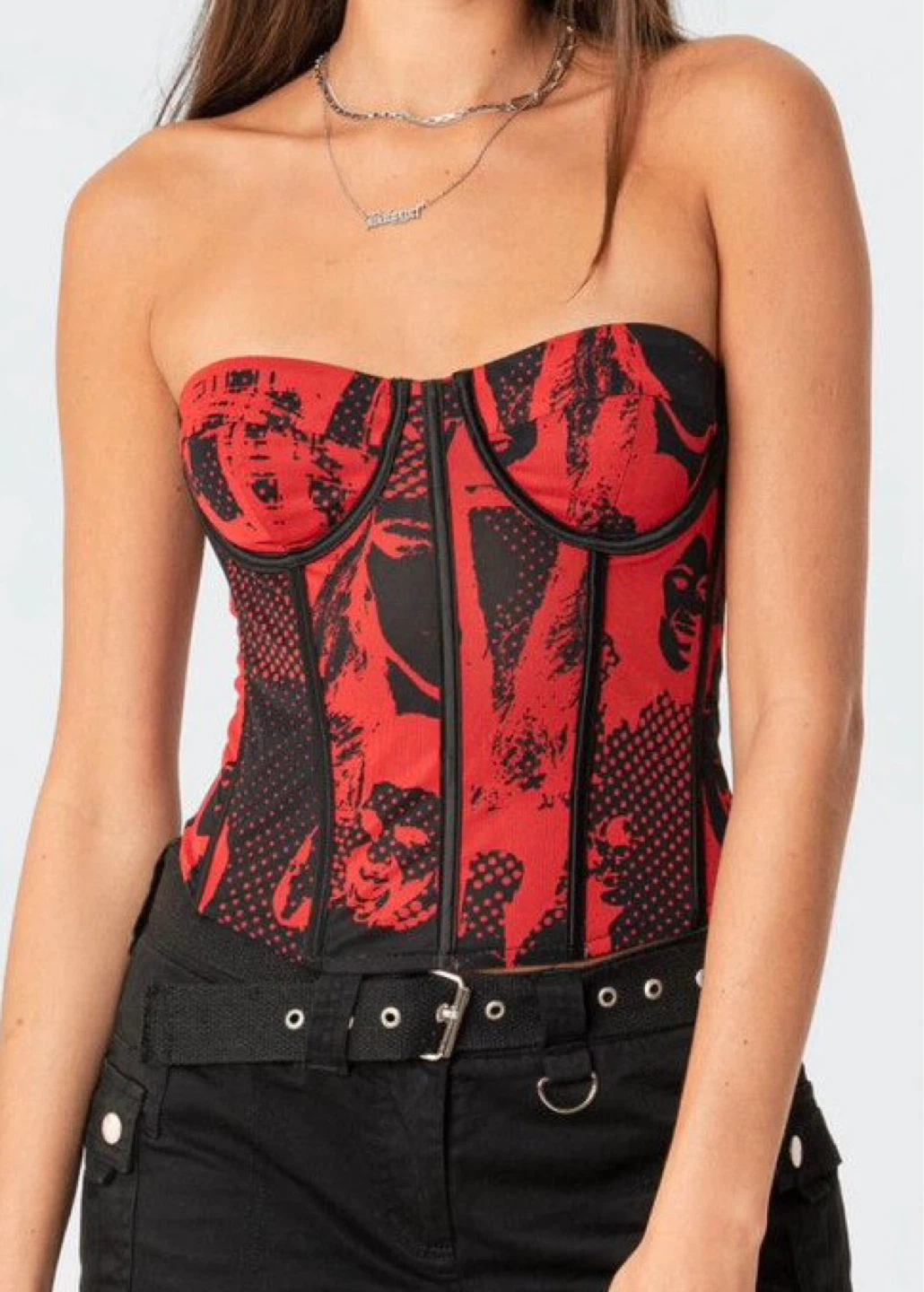 Edikted Red and Black Graphic Corset+Skirt Set - photo 4