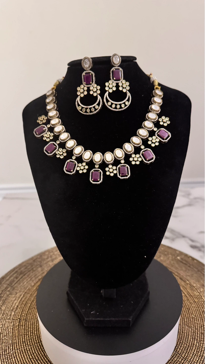 Hot pink moissanite choker set