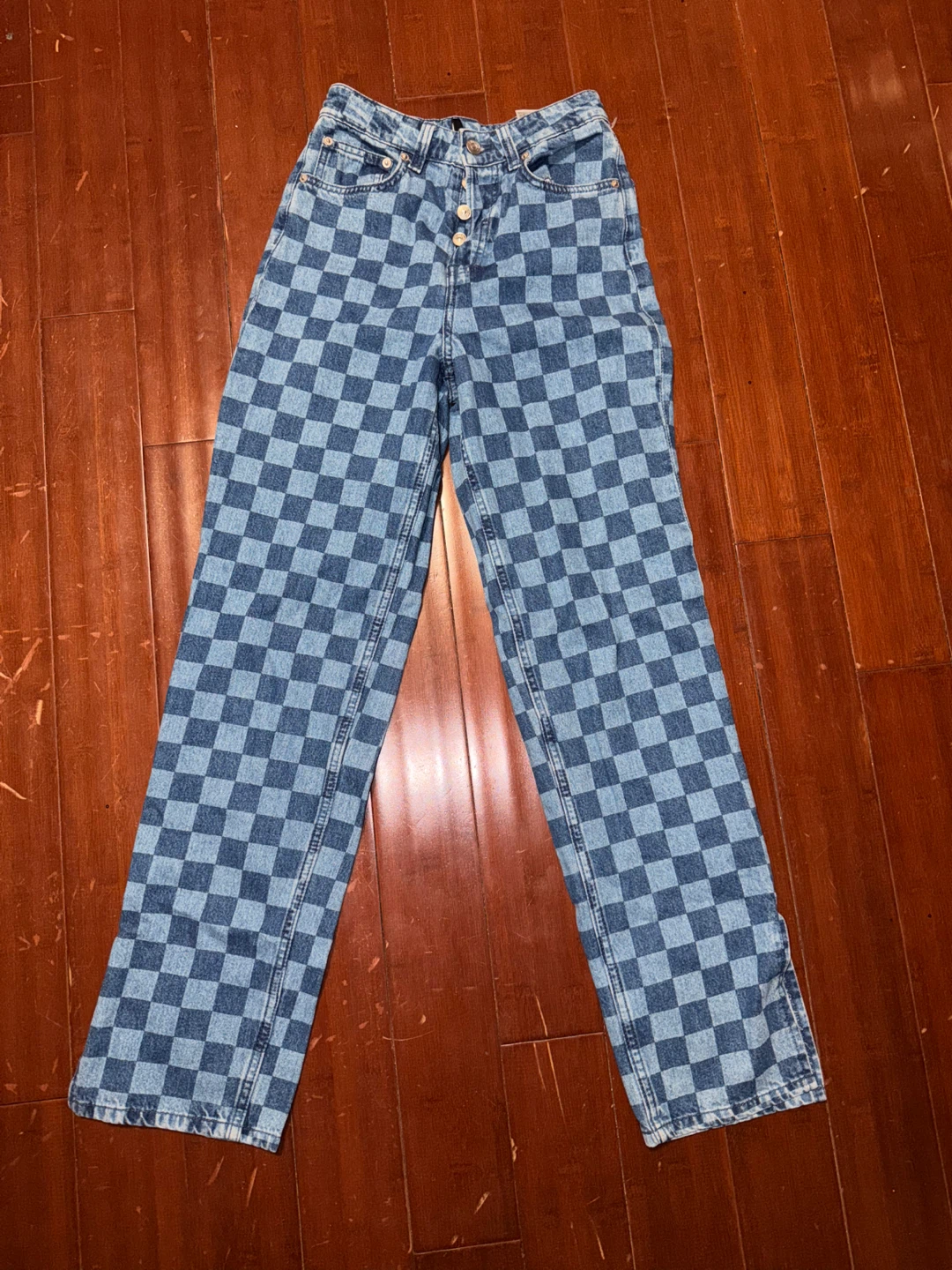 100% cotton High-rise Checkered Jeans