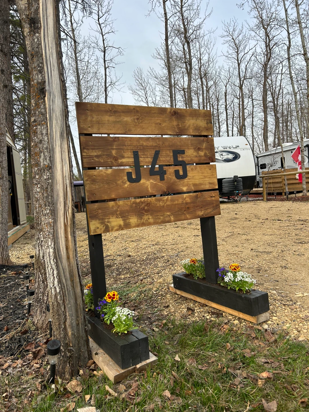 Custom Wooden J45 Campsite Sign with Planters - photo 3