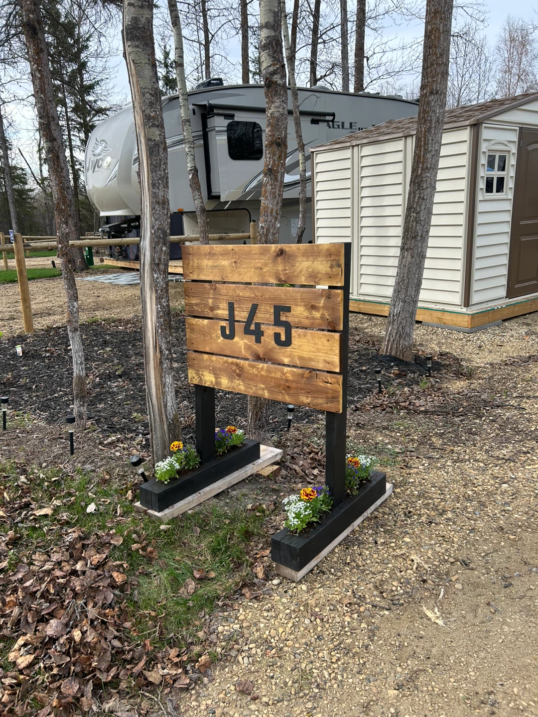 Custom Wooden J45 Campsite Sign with Planters - photo 4